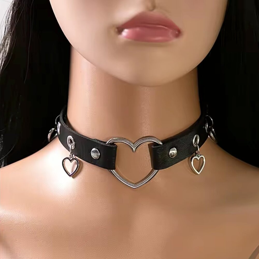 Zara Rock Star Kink Spike Choker Gothic PU Leather Choker Necklace Black #2